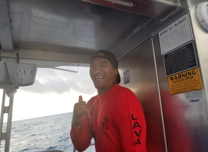 Ikaika Marzo on board his company's lava tour boat. Photograph: Weatherboy