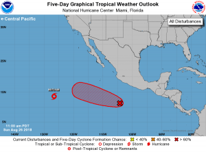 A new system is likely to form east of Miriam and head west. Once named, it would be called Norman. Image: NHC