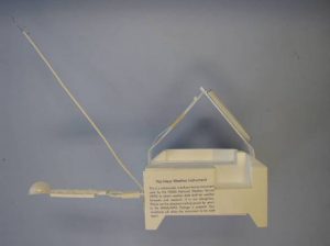 The radiosonde is small and lightweight, made up mainly of cardboard, foam, and electronics. It is designed to be recycled if found or to dissolve as much as possible if lost to the environment. Photo: NWS