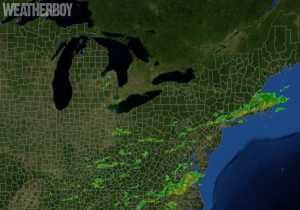 RADAR shows showers and storms building in portions of the eastern U.S.  Image: weatherboy.com