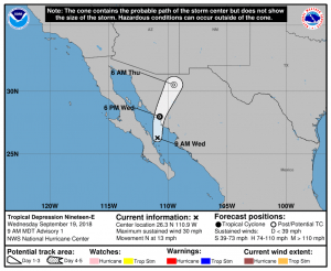 Forecast track for Tropical Depression 19-E. Image: NHC