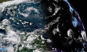 The latest satellite image of the Atlantic shows several systems being tracked by the National Hurricane Center.  Image: NOAA