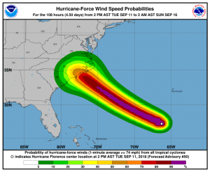 Hurricane force winds could be felt over a large area. Image: NHC