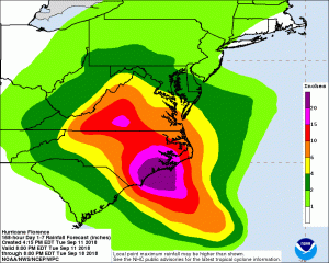 Epic, flooding rains are expected with Hurricane Florence. Image: NHC/NWS