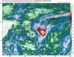 One forecast model solution calls for more than a foot and a half of additional rain on top of what's already fallen. Image: tropicaltidbits.com