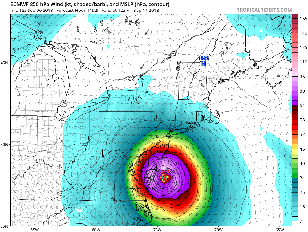 European Forecast Model Suggests Mid Atlantic Landfall