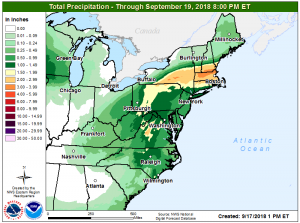 Heavy rain is expected to fall over portions of the northeast as the remnants of Hurricane Florence pass through. Image: NWS