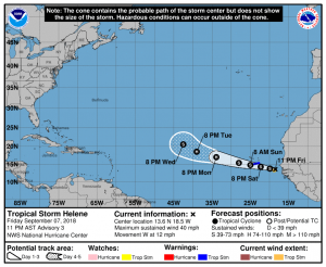 Official storm track for Tropical Storm Helene. Image: NHC