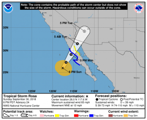 Tropical Storm Rosa will bring a variety of dangerous weather to both Mexico and the southwestern United States in the coming days. Image: NHC