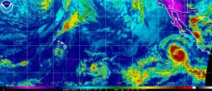 Two systems in the Pacific are keeping forecasters busy. Image: NOAA
