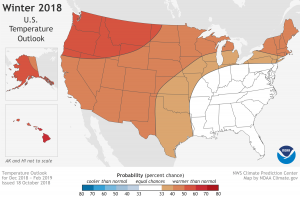 The NOAA Winter Outlook expects to area to be well below normal this upcoming season. Image: NOAA