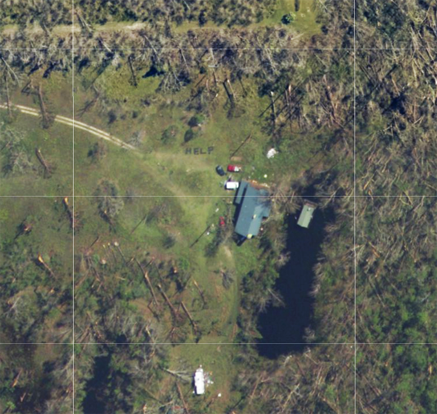 This image, shot and shared by NOAA, was responsible for getting much needed help to Hurricane Michael survivors.  Image: NOAA