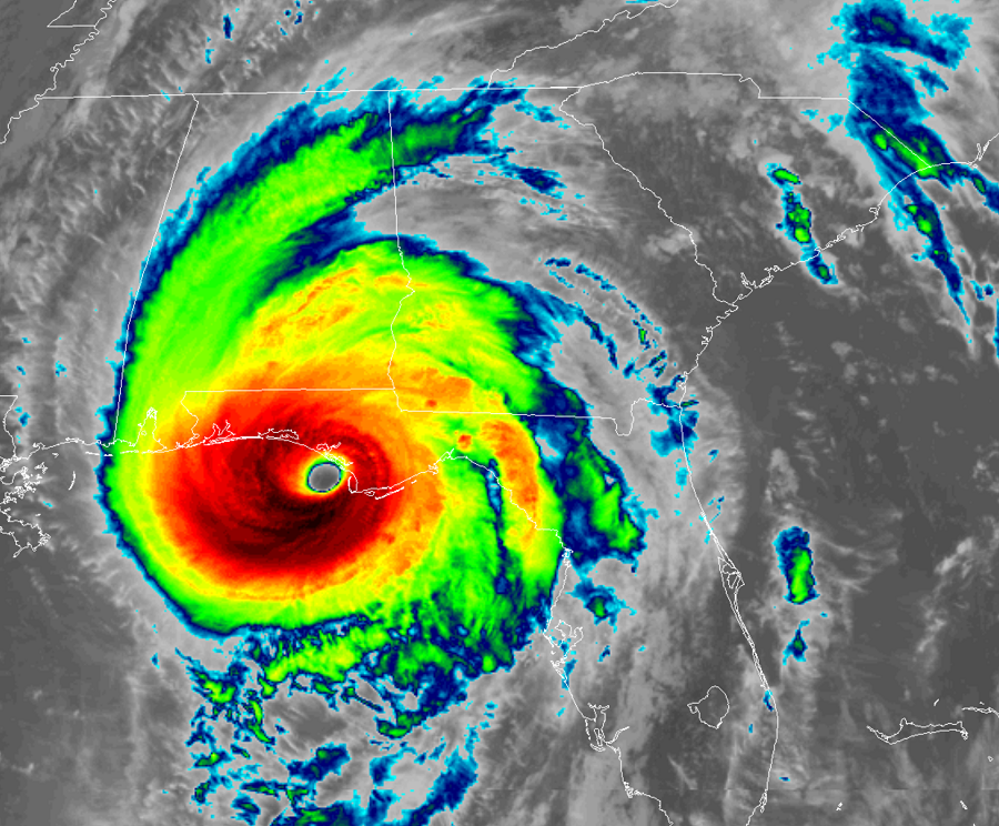 The eye of Major Hurricane Michael moves onto land in this satellite view from the 2018 Atlantic Hurricane Season. Image: NOAA