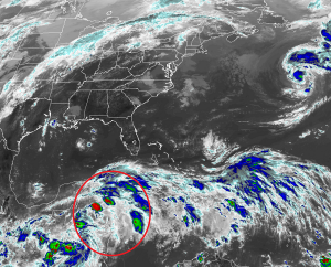 A disturbance near Central America is forecast to enter the Gulf of Mexico over time. Image: NOAA