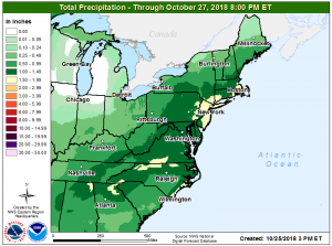 Heavy rain is expected as a result of the nor'easter; Pennsylvania, New Jersey, New York, and Connecticut will see the heaviest. Image: NWS