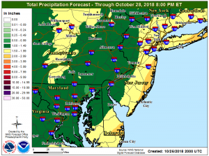 The heaviest rain from the nor'easter should fall on the Jersey Shore. Image: NWS