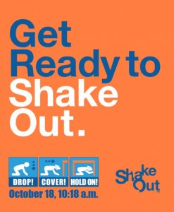 Promotional posters are reminding people throughout the US and abroad to participate in the Shake Out. Image: shakeout.org