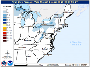 Snow is expected this weekend, although accumulating snow will be restricted to higher elevations and interior New England. Image: NWS