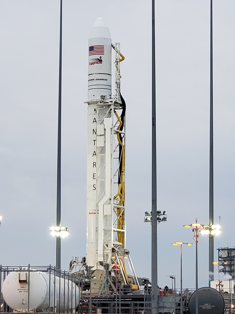 Thsi Antares rocket was scheduled to launch to the International Space Station on November 15, 2018; the launch was scrubbed due to weather. Image: Weatherboy