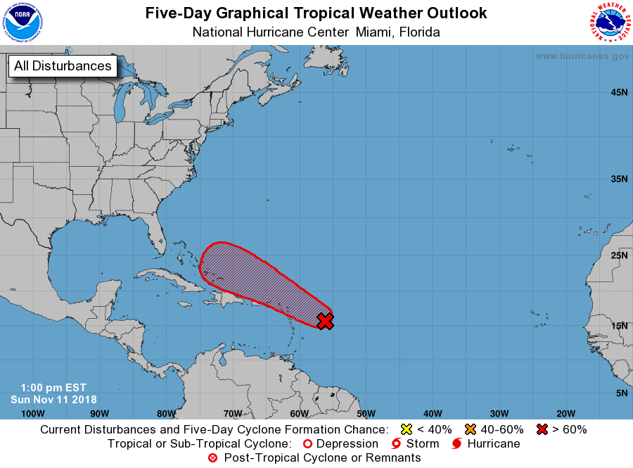A new tropical or subtropical storm is expected to form in the Atlantic hurricane basin in the coming days. Image: NHC