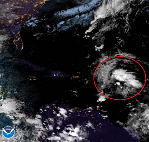 Latest satellite image shows the area that could become Patty circled. Image: NOAA