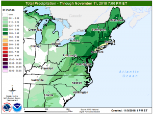Heavy rain is expected to fall, with the heaviest between New Jersey and Rhode Island. Image: National Weather Service