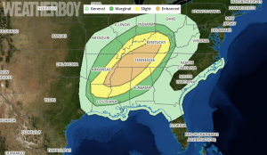 Election Day could see severe and potentially violent thunderstorms, including large hail, damaging winds, and tornadoes. Image: weatherboy.com