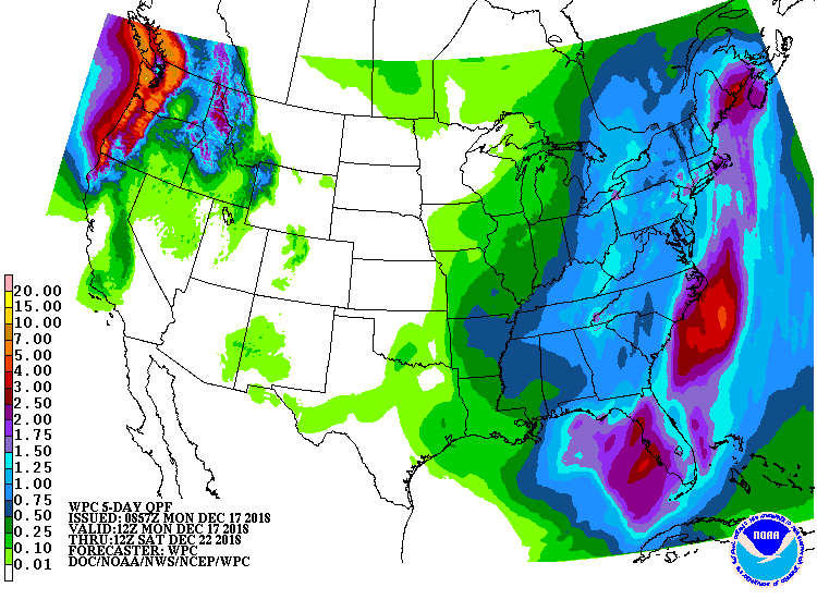 More than 2" of rain is possible for portions of the eastern U.S. this week as yet another soaking storm moves through. Image: NWS
