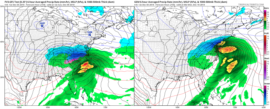 Forecast models that meteorologists use to aid in their forecasting remain conflicted. As an example, the latest American GFS forecast model suggests a storm system that'll move through the southeast and out to sea, with few impacts north of the northern Mid Atlantic. Another model, the Canadian CMC, suggests the storm will track right up the coastline into New England, bringing precipitation to the entire northeast.  Image: tropicaltidbits.com