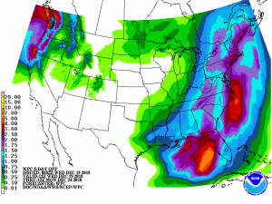 More than 2-3" of rain is possible in the eastern U.S. through Saturday.  Image: NWS
