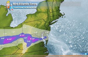 Snow is expected in the Mid Atlantic this weekend. Image: Weatherboy