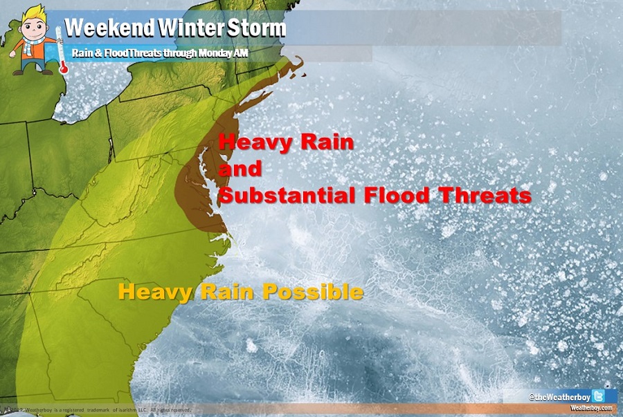Beyond heavy snow, heavy rain is likely to fall from a winter storm moving through the eastern US this weekend.  Image: Weatherboy