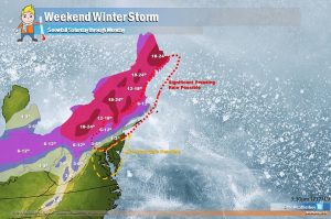 Heavy snow and accumulating freezing rain are among the things being forecast for a major winter storm this weekend in the northeast. Image: Weatherboy