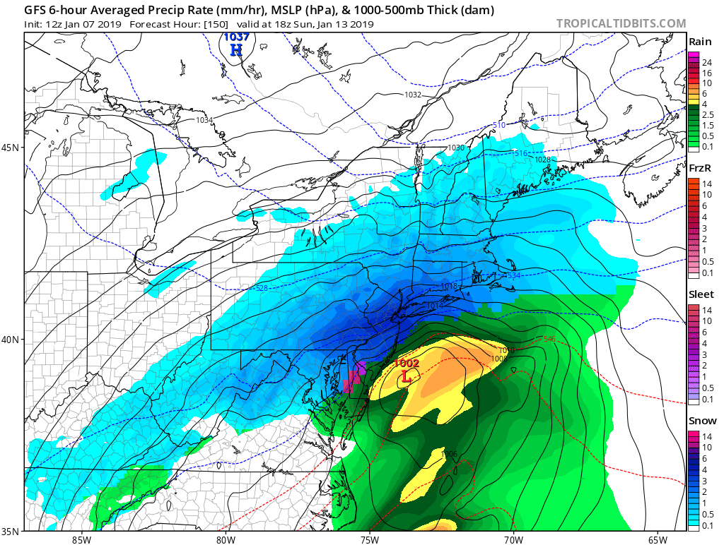 This particular model is suggesting blizzard conditions would be possible in portions of the Mid Atlantic and Northeast next week. But this depiction is unlikely to occur as shown. Image: tropicaltidbits.com