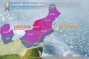 More than a foot of snow is forecast to fall over portions of New England; to the south, though, a wintry mess of snow, sleet, and plain rain will keep things more soggy than wintry. Image: weatherboy.com