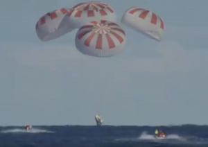 The SpaceX Crew Dragon splashed down in the Atlantic after what appears to be a successful mission to the ISS. Image: NASA