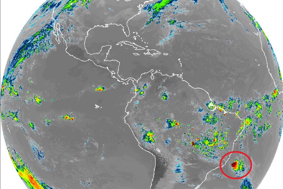 The GOES-East weather satellite shows Tropical Storm Iba east of the coast of Brazil. Image: NOAA