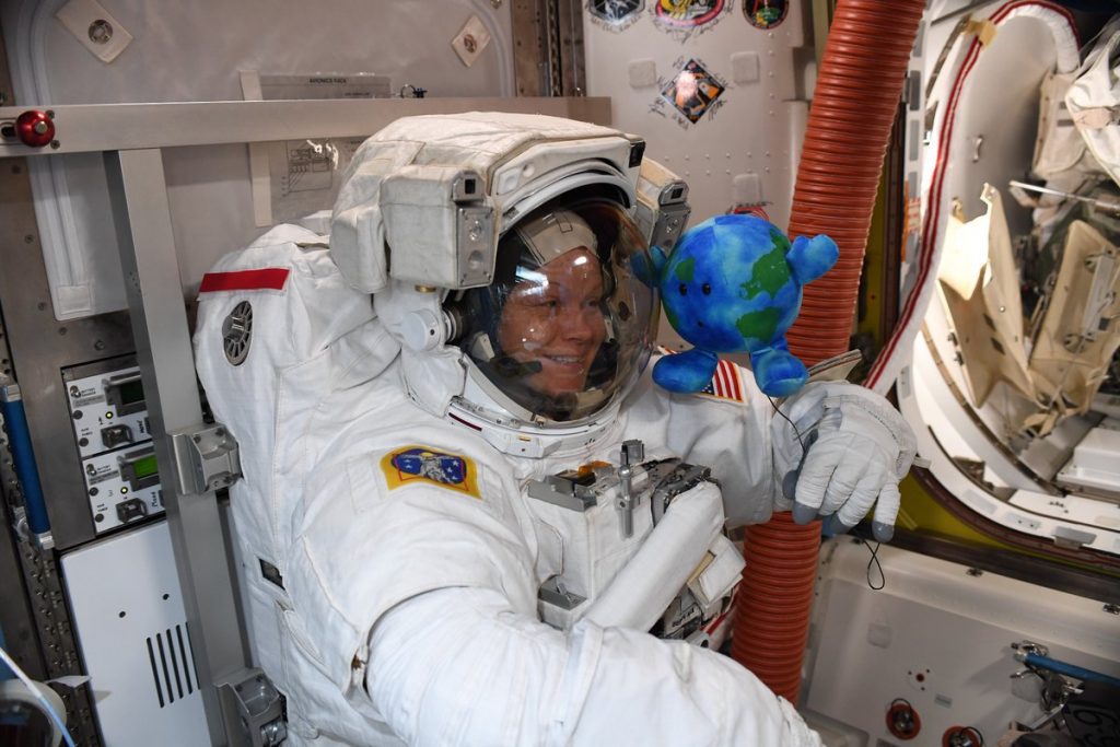 American Astronaut Anne McClain has posed with the plush toy in various settings on the International Space Station (ISS). Image: Anne McClain / Twitter