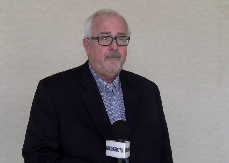 Craig Fugate speaks to Weatherboy about FEMA's role and the need for people to buy flood insurance at the 2019 National Tropical Weather Conference. Image: Weatherboy
