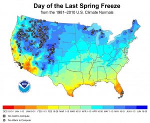 Typical last spring freeze dates across the continental U.S. Image: NWS