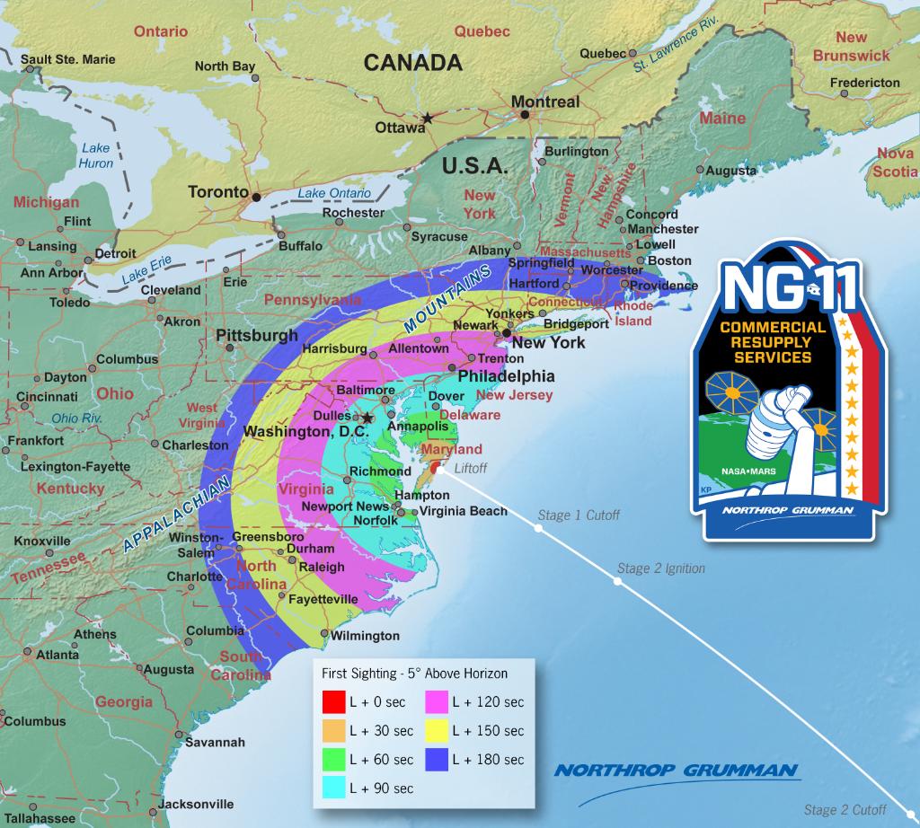 Look up! A late afternoon launch from NASA Wallops Flight Facility in Virginia should be visible across the heavily populated Mid Atlantic this week. Image: Northrop Grumman