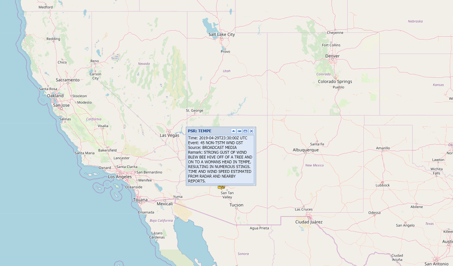 Unusual incident report entered by the National Weather Service in Tempe, Arizona.  Image: NWS