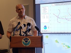 Central Pacific Hurricane Center Director Chris Brenchley unveils the 2019 outlook for the basin that surrounds Hawaii. Image: Weatherboy