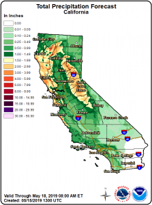 An abundance of precipitation is expected over the next 24 hours in California. Image: NWS
