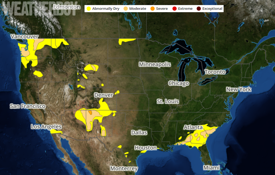 Never before in the 20 year history of the Drought Monitor tracker has there been this little drought in the U.S. Image: weatherboy.com