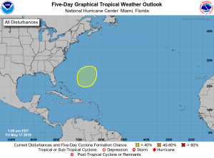 The yellow area will be watched by the National Hurricane Center in the coming days for potential development. Image: NHC