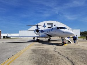The NOAA G-IV jet on the ground prior to a science mission. Image: Weatherboy
