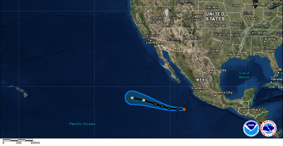 The National Hurricane Center's official forecast track for the first tropical depression in the Eastern Pacific basin this season. Image: NHC