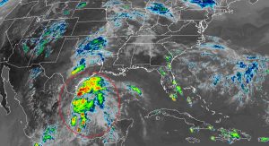 Latest GOES-East weather satellite view of the disturbance in the Gulf of Mexico. Image: NOAA