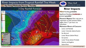 Houston, Texas could see the worst rain impacts from this system moving through the Gulf of Mexico.  Image: NWS